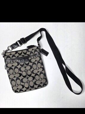 Vintage Coach Signature Monogram Crossbody Logo Bag Black Gray